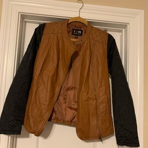 Black and Tan Faux Leather Jacket